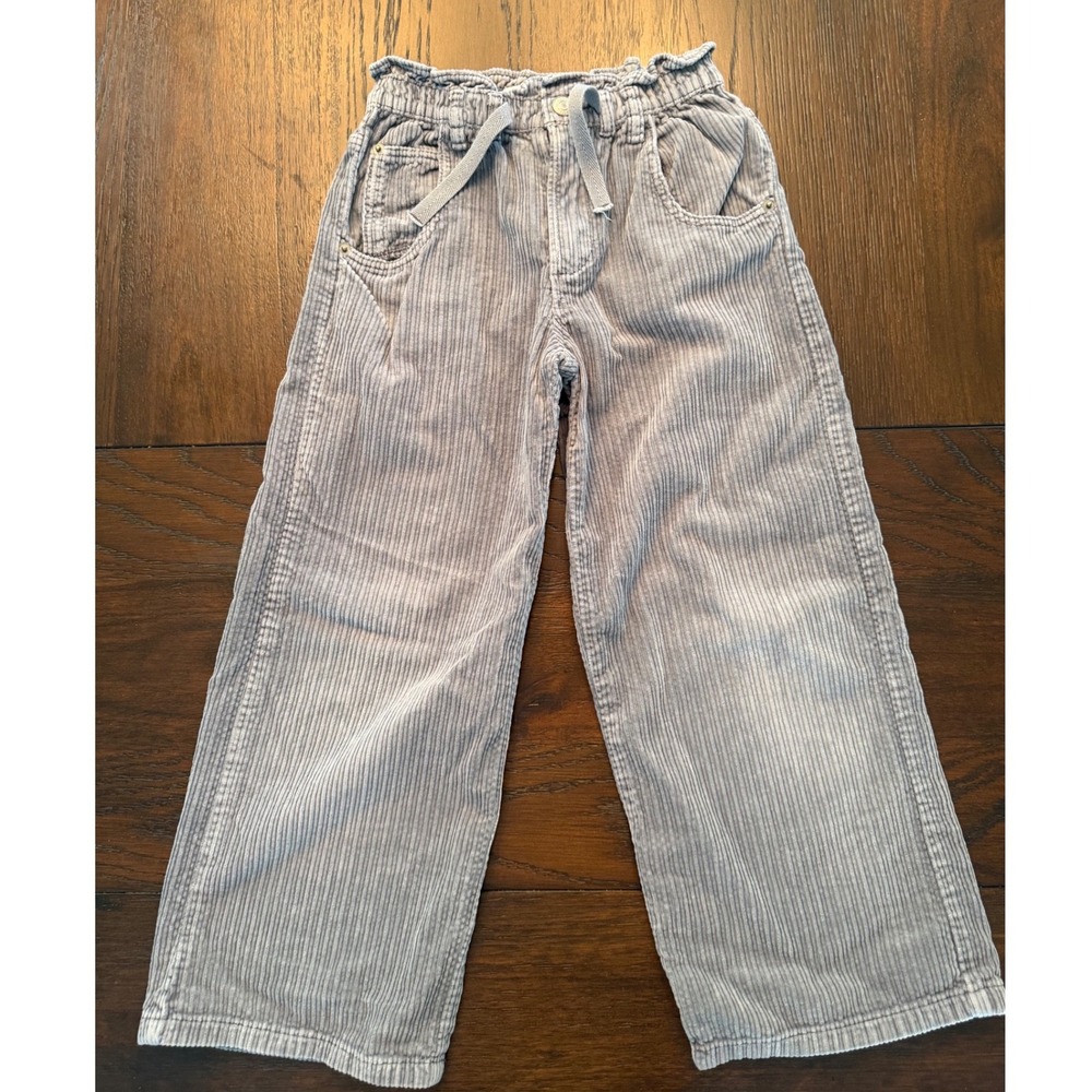 Zara Kids Grey Corduroy Wide Leg Paperbag Waist Pants Size 7